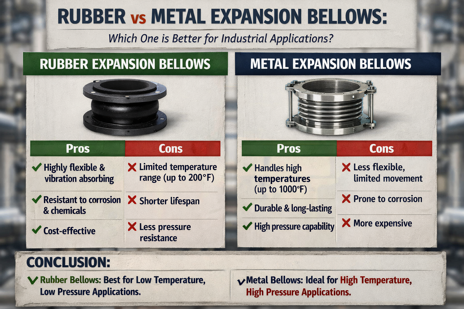 Bellows Function Rubber vs Metal Expansion Bellows: Key Differences