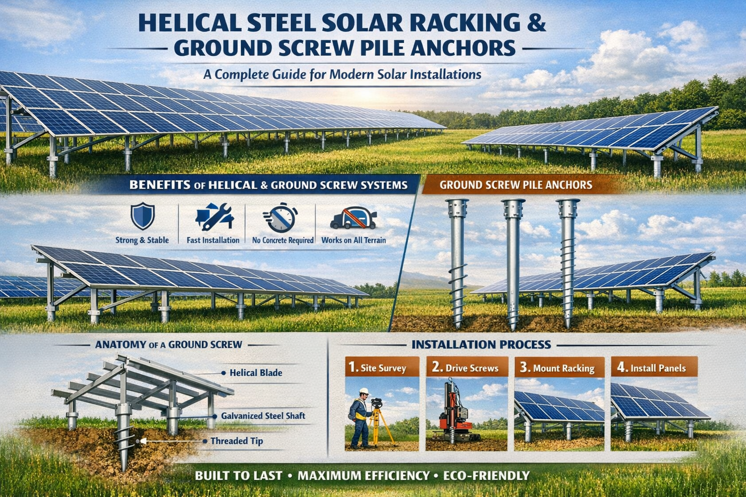 Pile Racking Installation Solar Helical Steel Solar Racking & Ground Screw Pile Anchors Guide