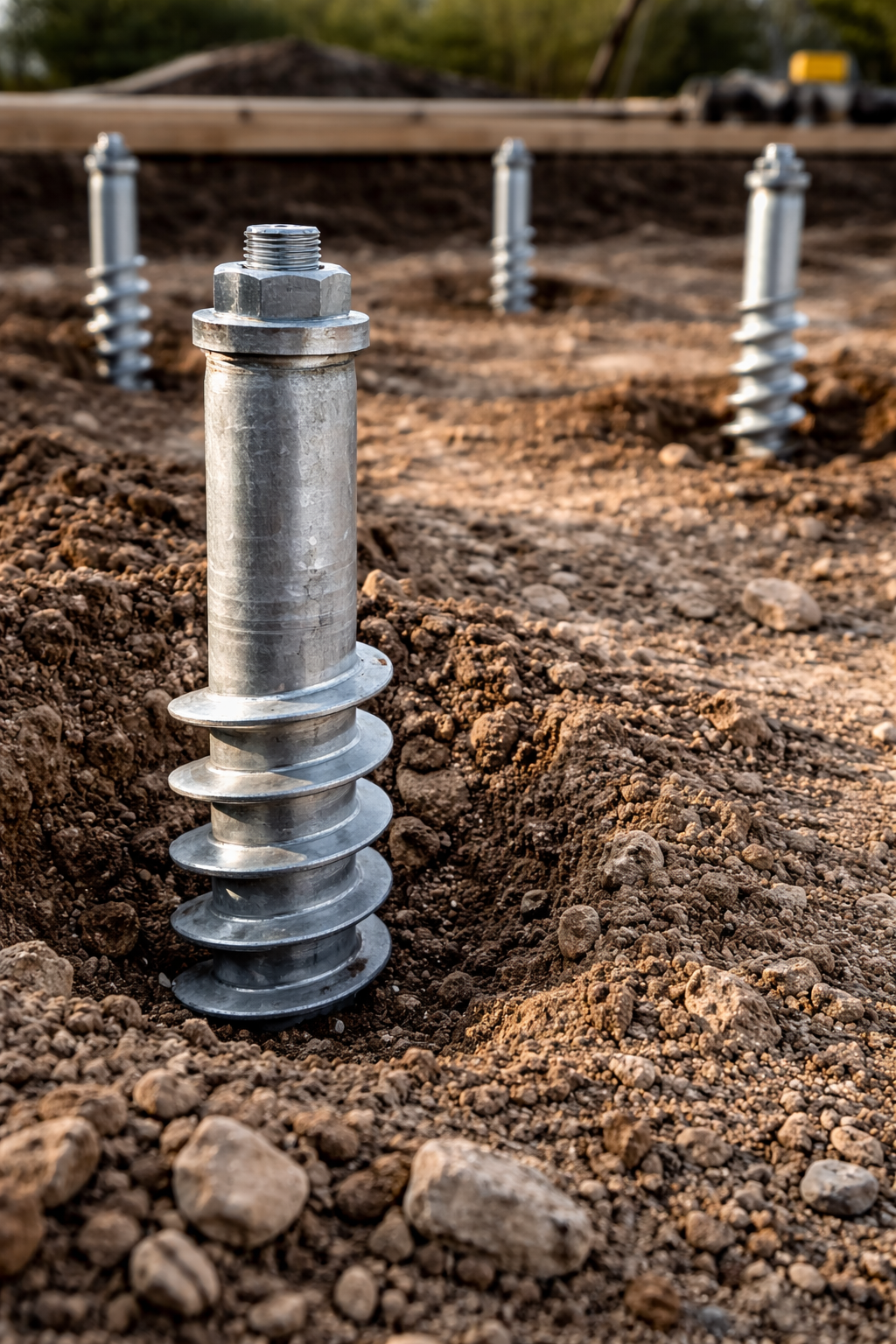 Galvanized screw pile anchors in soil